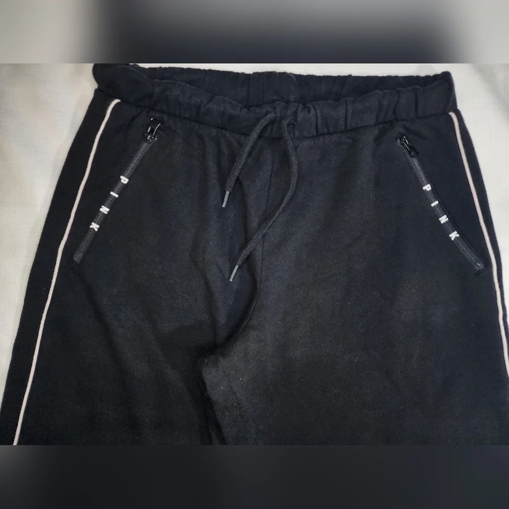 Pink Victoria Secret boyfriend pants black & white contrast logo Lg - Picture 2 of 9
